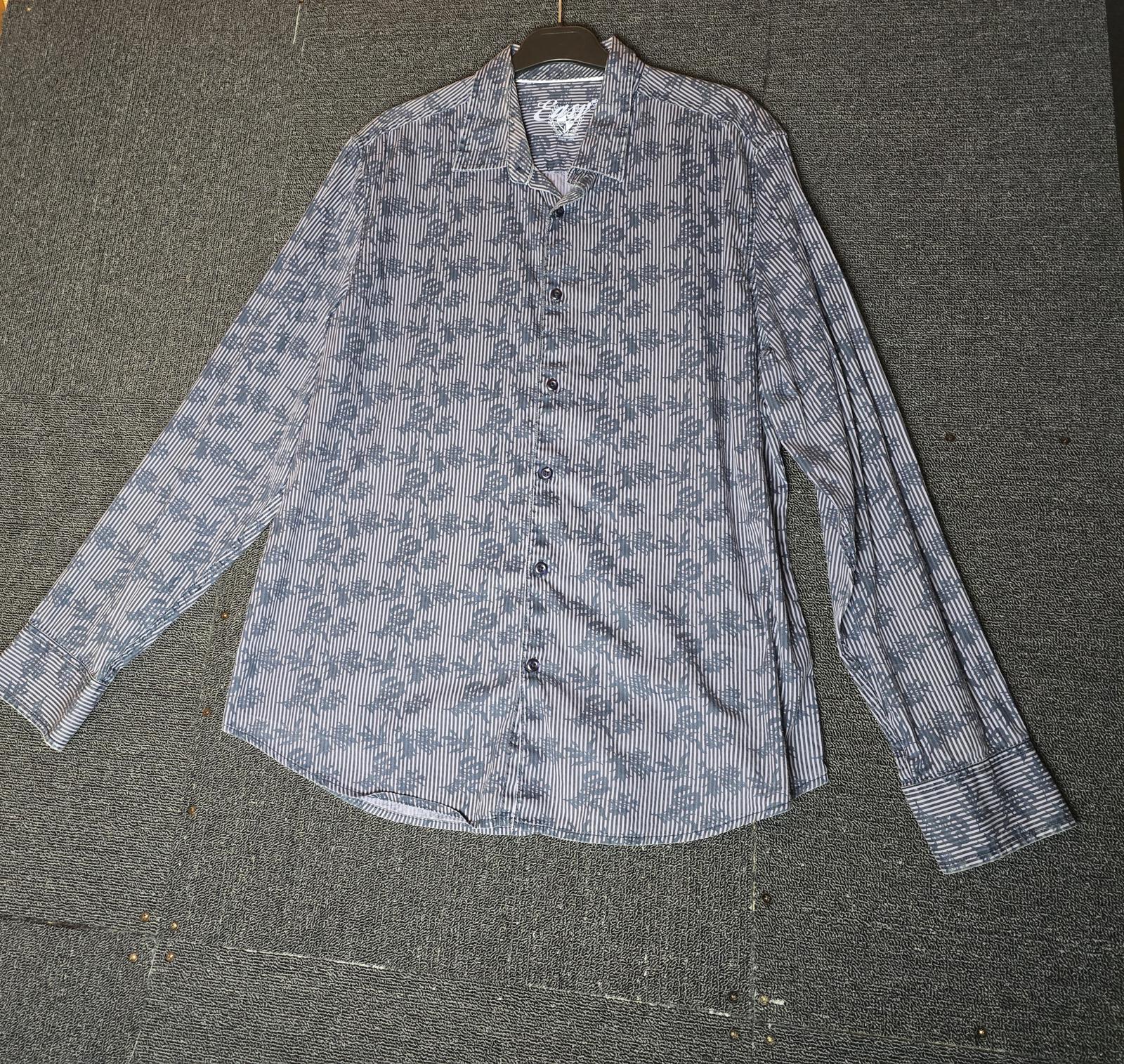 Easy Men's Blue Floral & Striped Shirt Size Large 100% Cotton Long Sleeve