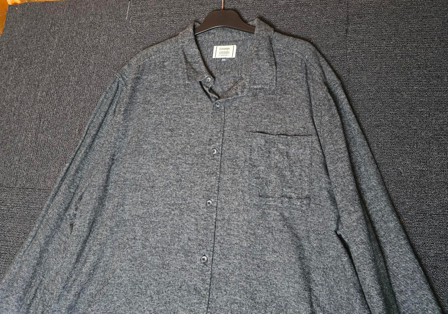 George Men's Dark Grey Heavyweight Cotton Shirt Size 2XL Long Sleeve