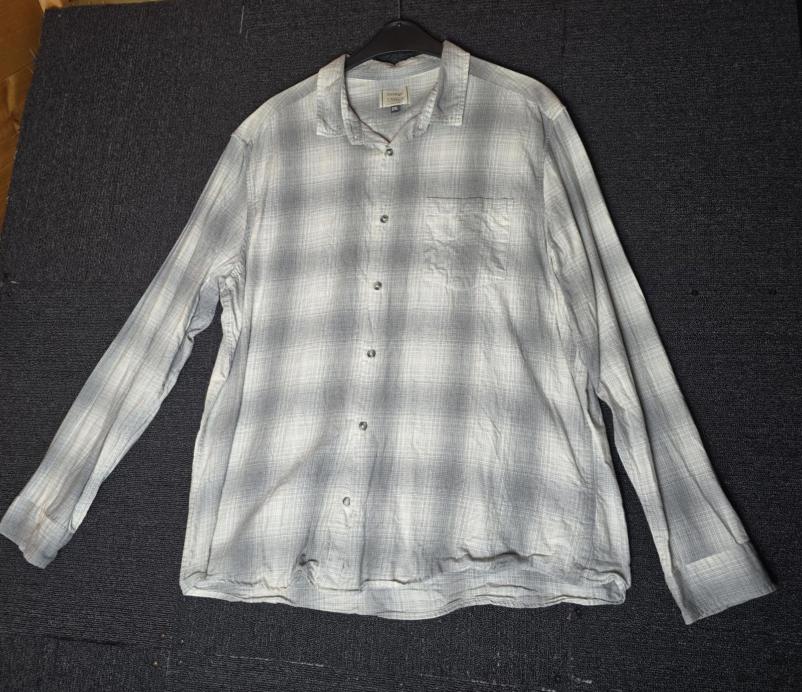 George Men's Grey & White Checked Shirt Size 2XL 100% Cotton Long Sleeve
