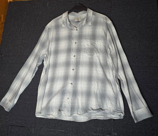 George Men's Grey & White Checked Shirt Size 2XL 100% Cotton Long Sleeve