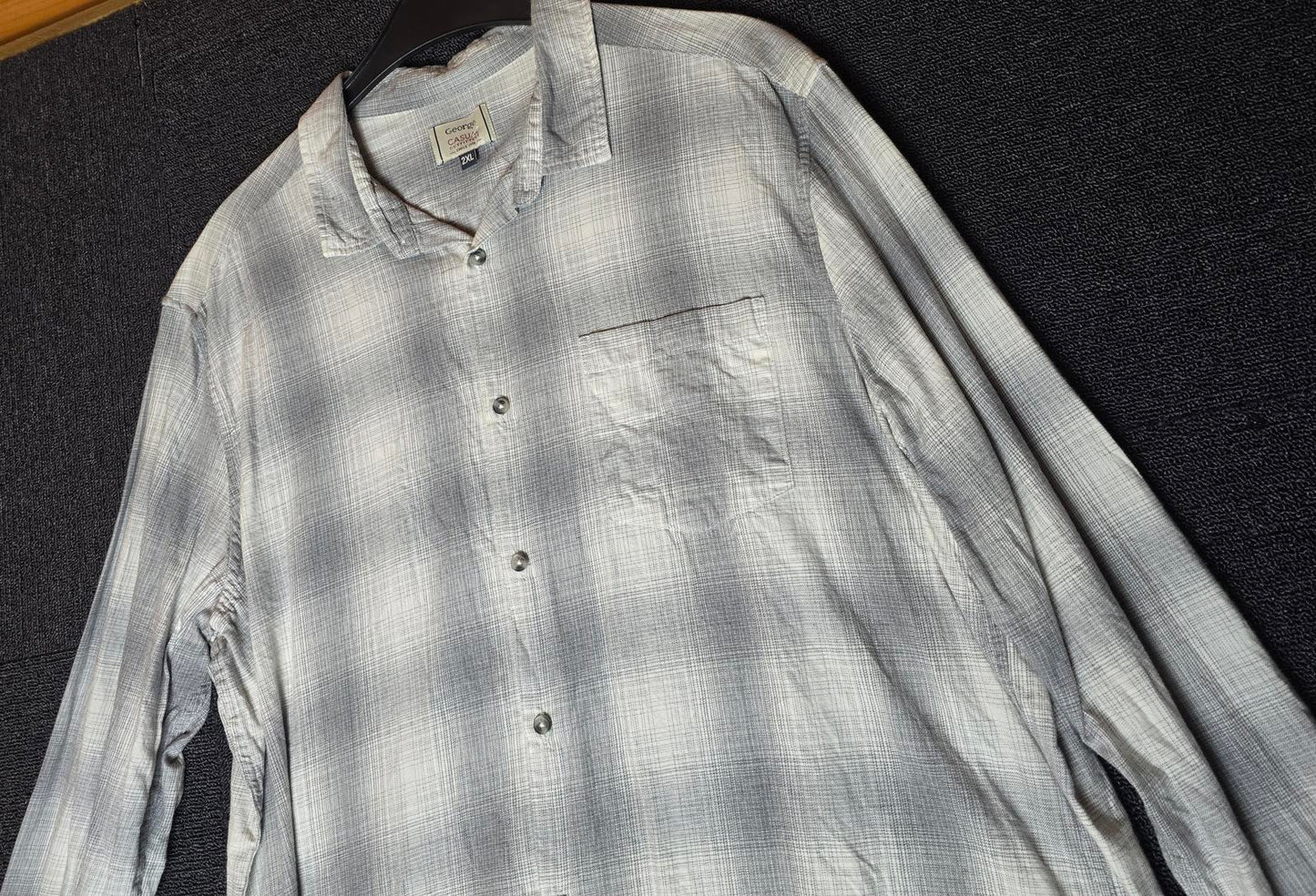 George Men's Grey & White Checked Shirt Size 2XL 100% Cotton Long Sleeve