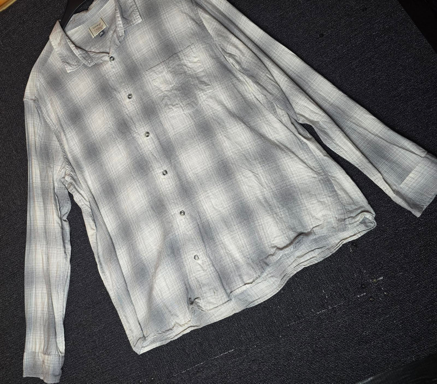 George Men's Grey & White Checked Shirt Size 2XL 100% Cotton Long Sleeve