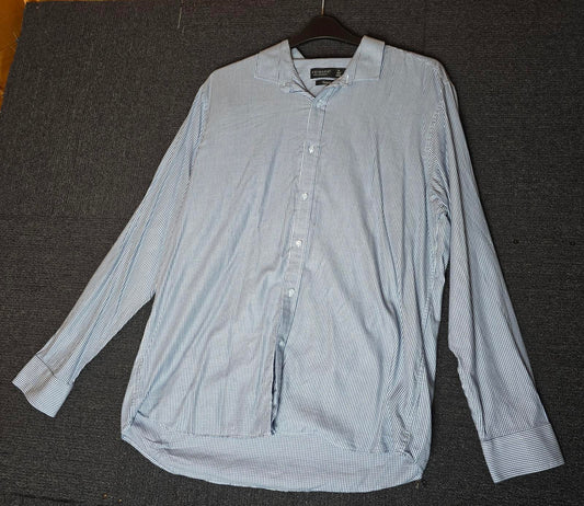 Primark Men's Blue & White Micro-Check Shirt XL 16.5" 100% Cotton