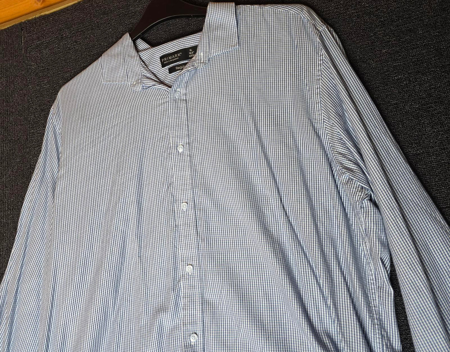 Primark Men's Blue & White Micro-Check Shirt XL 16.5" 100% Cotton