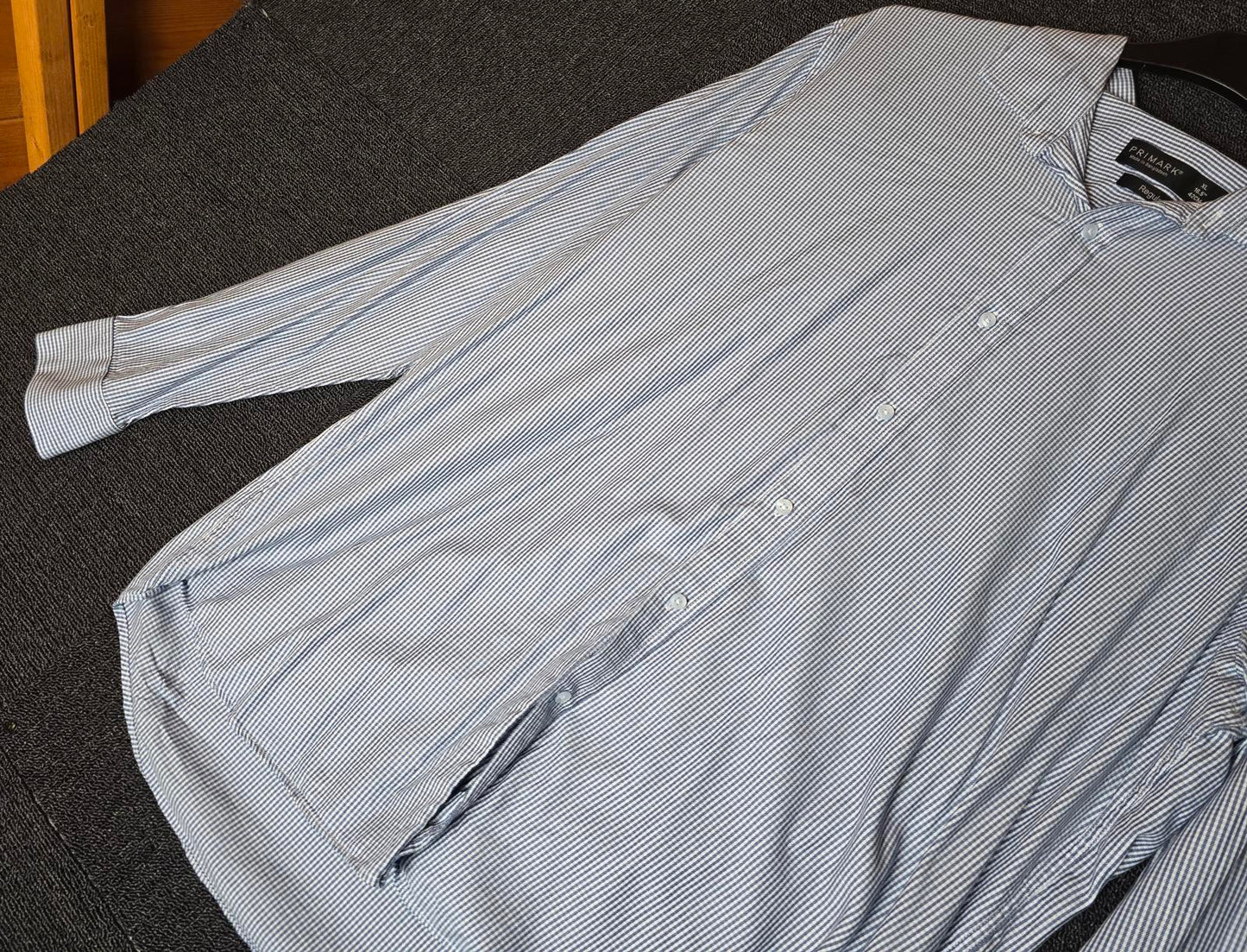 Primark Men's Blue & White Micro-Check Shirt XL 16.5" 100% Cotton