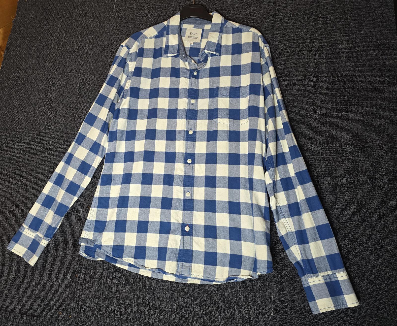 Matalan Men's Blue & White Checked Shirt Size Large 100% Cotton Long Sleeve