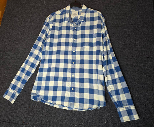 Matalan Men's Blue & White Checked Shirt Size Large 100% Cotton Long Sleeve