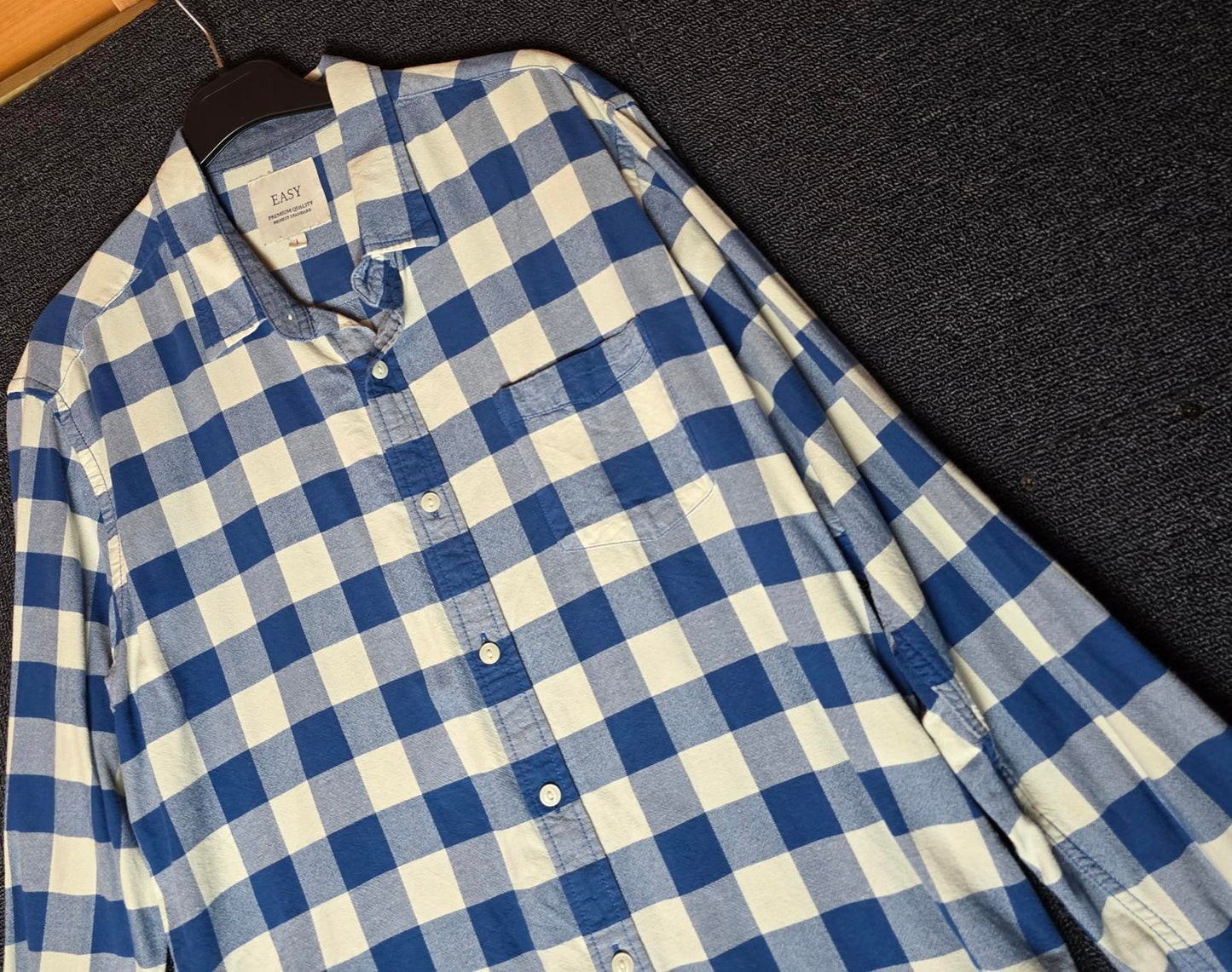 Matalan Men's Blue & White Checked Shirt Size Large 100% Cotton Long Sleeve