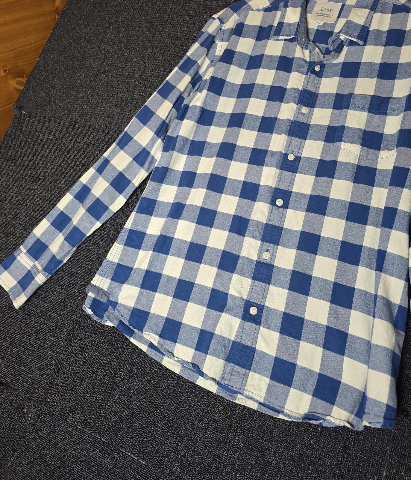 Matalan Men's Blue & White Checked Shirt Size Large 100% Cotton Long Sleeve