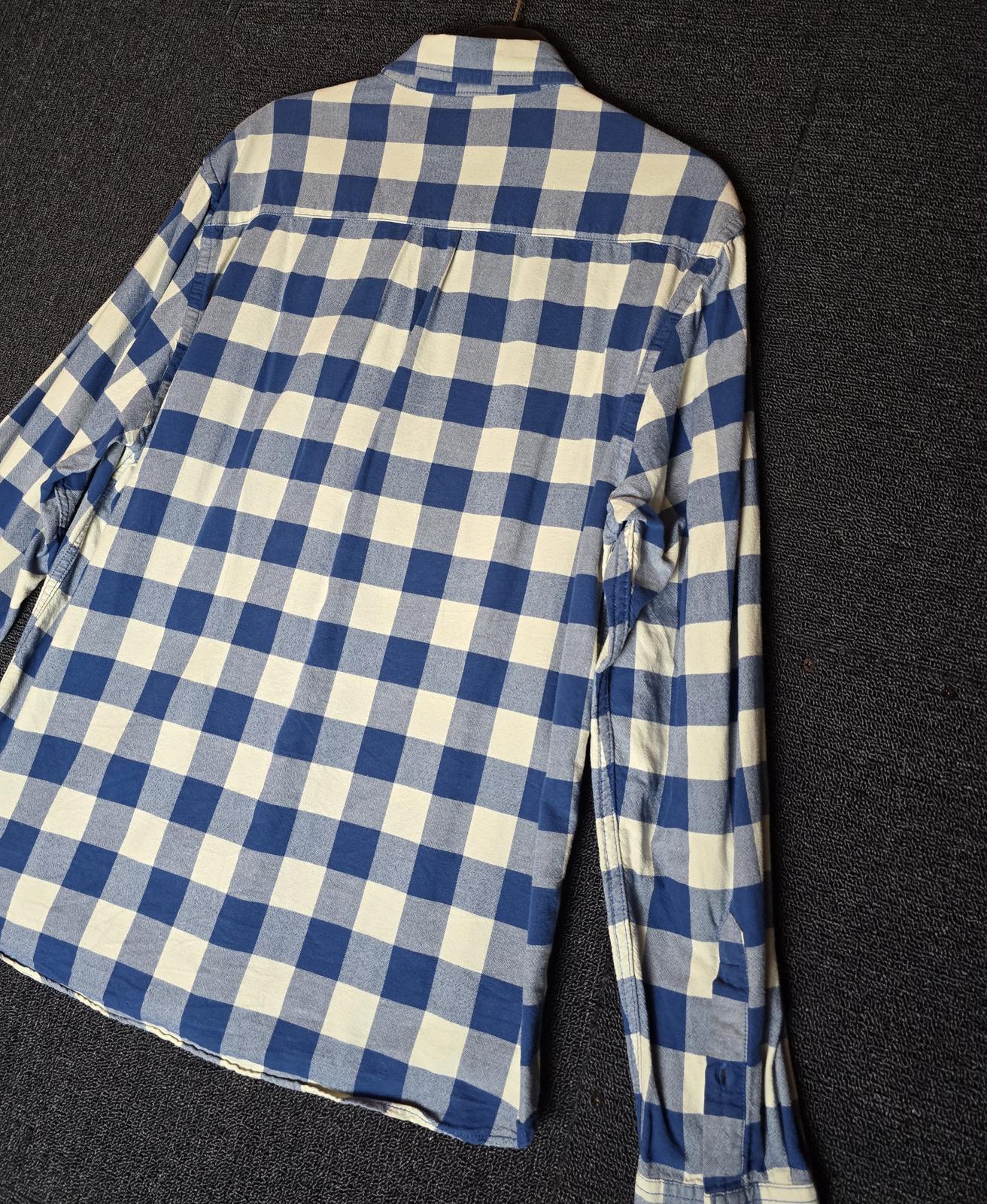 Matalan Men's Blue & White Checked Shirt Size Large 100% Cotton Long Sleeve