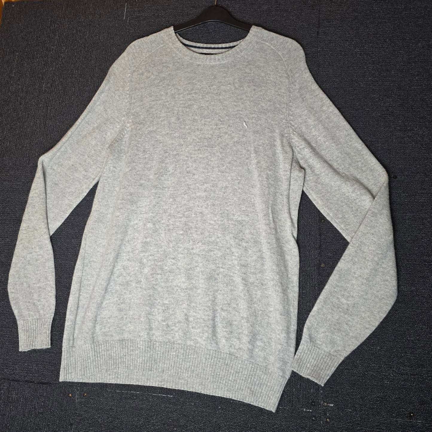 F&F Men's Grey Lambswool Jumper Size XL Longer Length Round Neck
