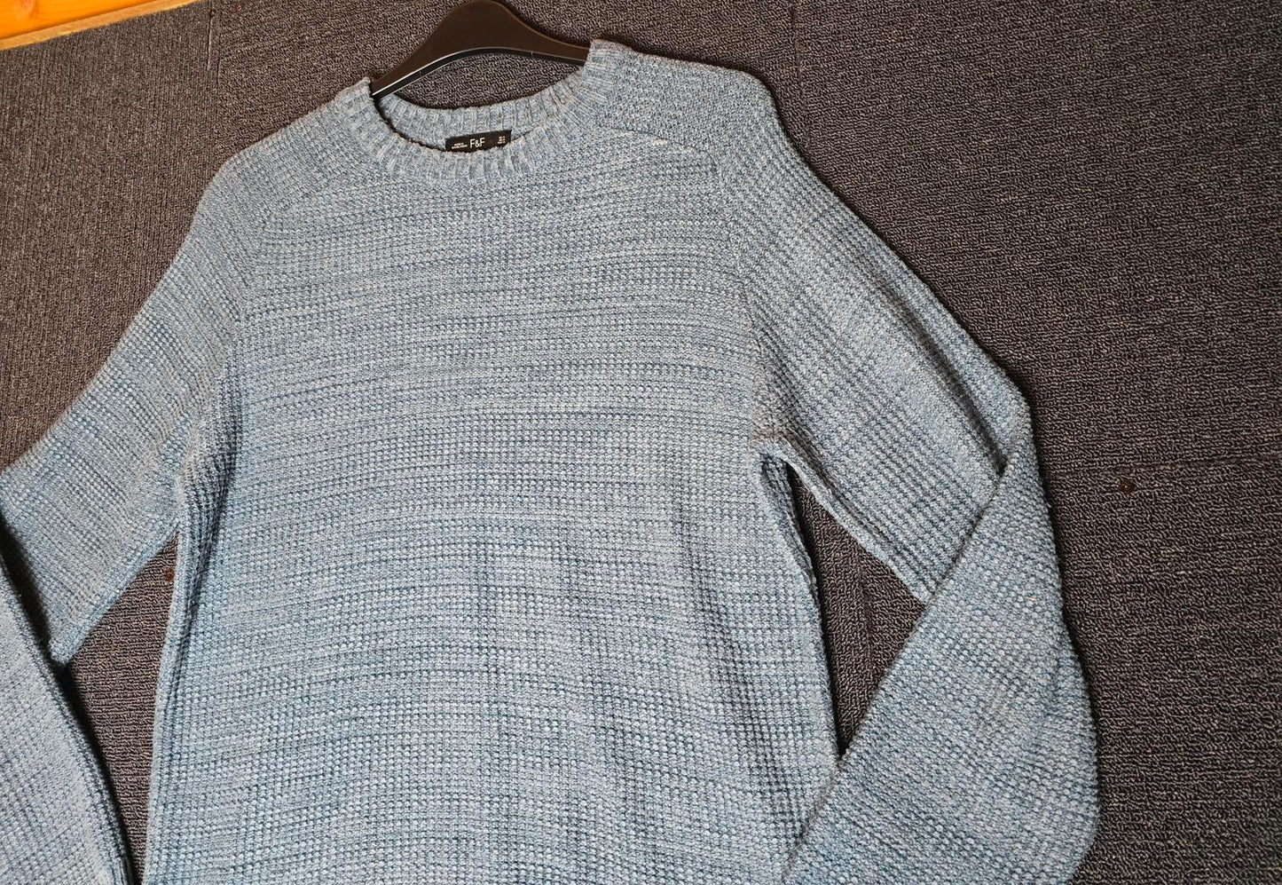 F&F Men's Blue Knitted Jumper Size Medium Cotton Blend Textured Knit