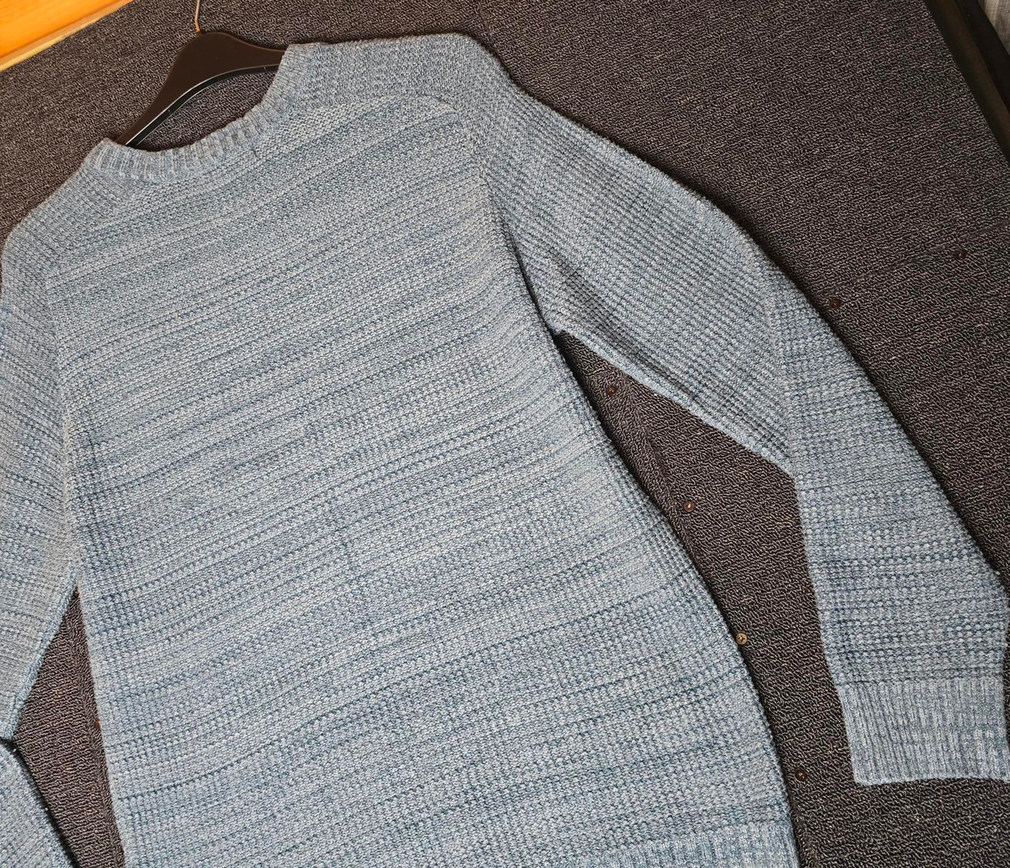 F&F Men's Blue Knitted Jumper Size Medium Cotton Blend Textured Knit