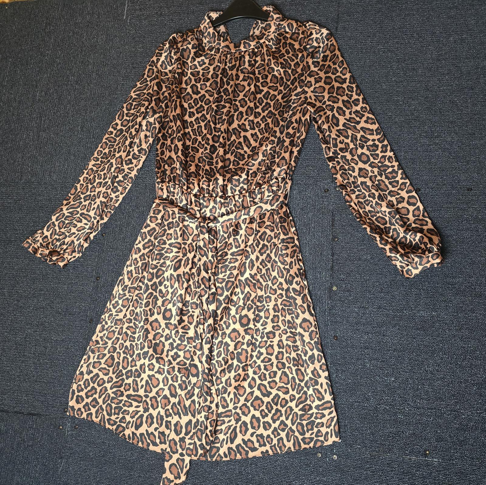 Matalan Brown Animal Print Dress Size 8 Long Sleeve Lined Belted