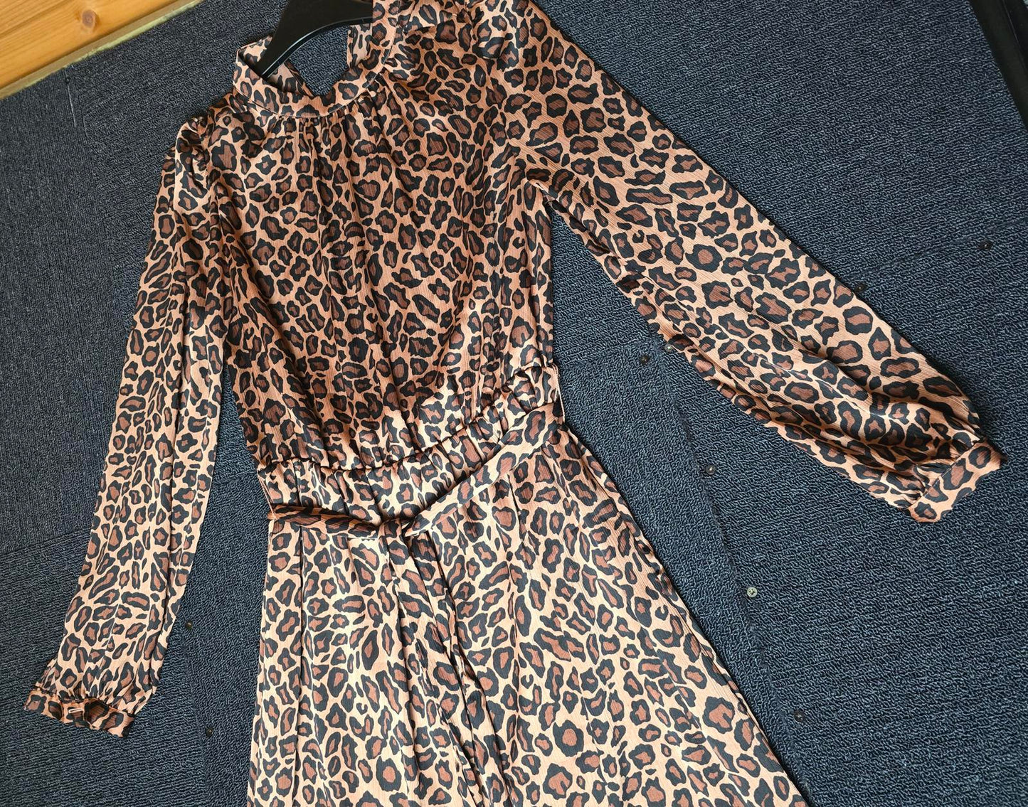 Matalan Brown Animal Print Dress Size 8 Long Sleeve Lined Belted