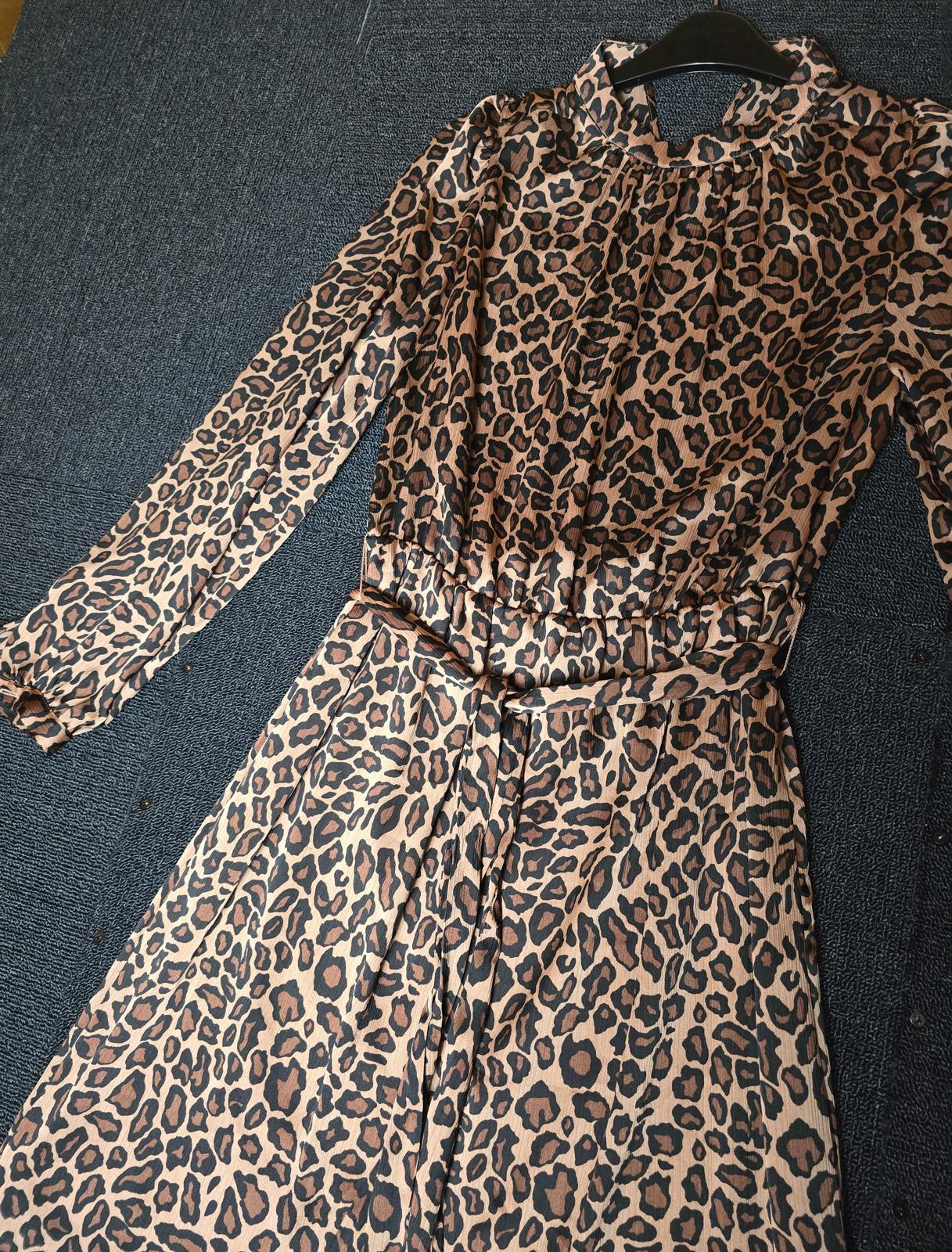 Matalan Brown Animal Print Dress Size 8 Long Sleeve Lined Belted