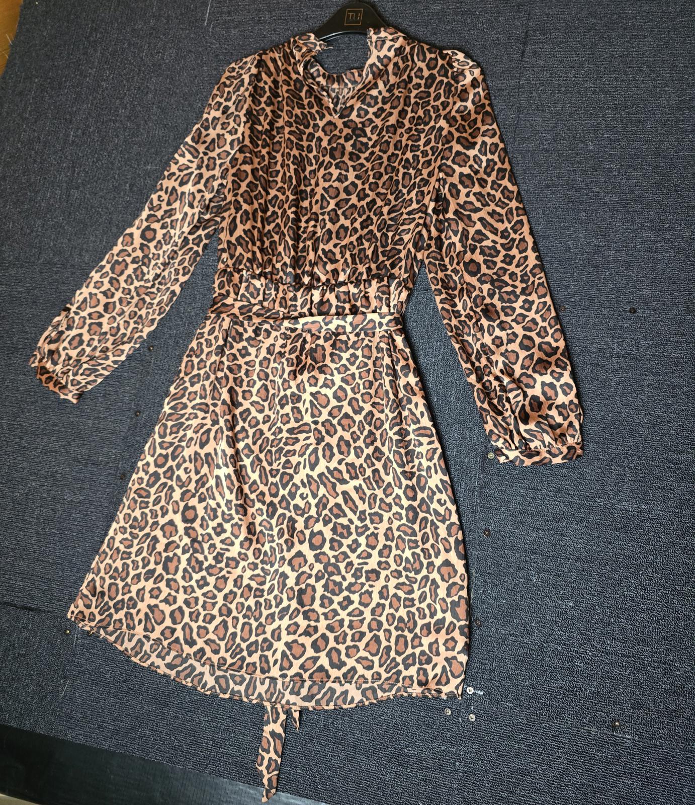 Matalan Brown Animal Print Dress Size 8 Long Sleeve Lined Belted