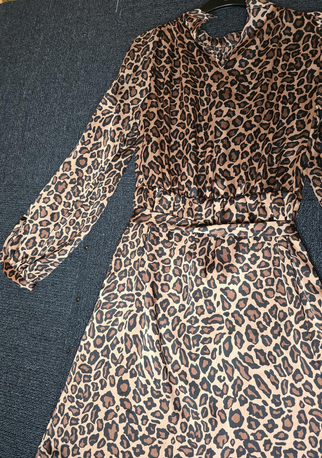 Matalan Brown Animal Print Dress Size 8 Long Sleeve Lined Belted