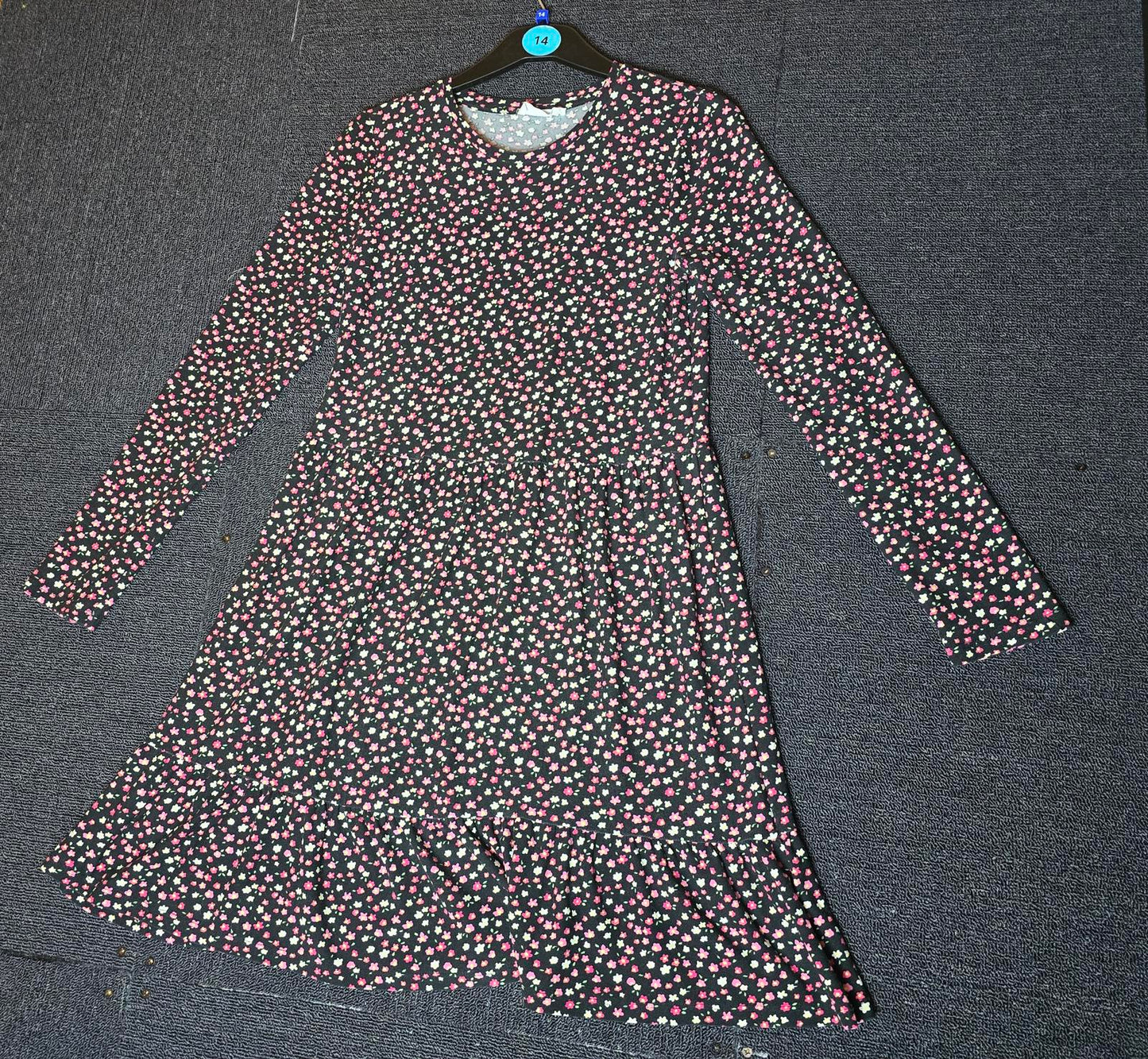 Primark Black & Multicoloured Floral Dress 13-14 Years Long Sleeved