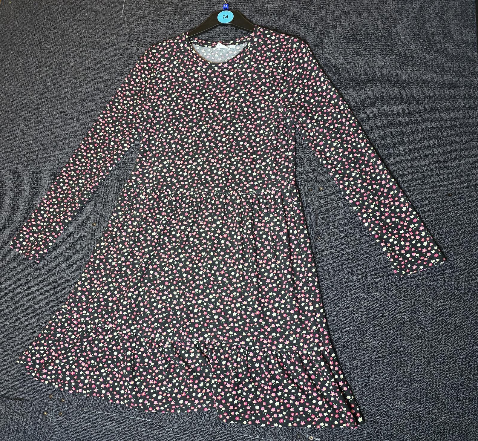 Primark Black & Multicoloured Floral Dress 13-14 Years Long Sleeved
