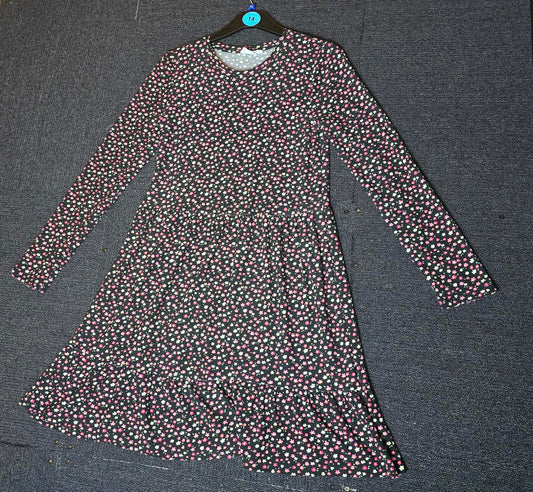 Primark Black & Multicoloured Floral Dress 13-14 Years Long Sleeved