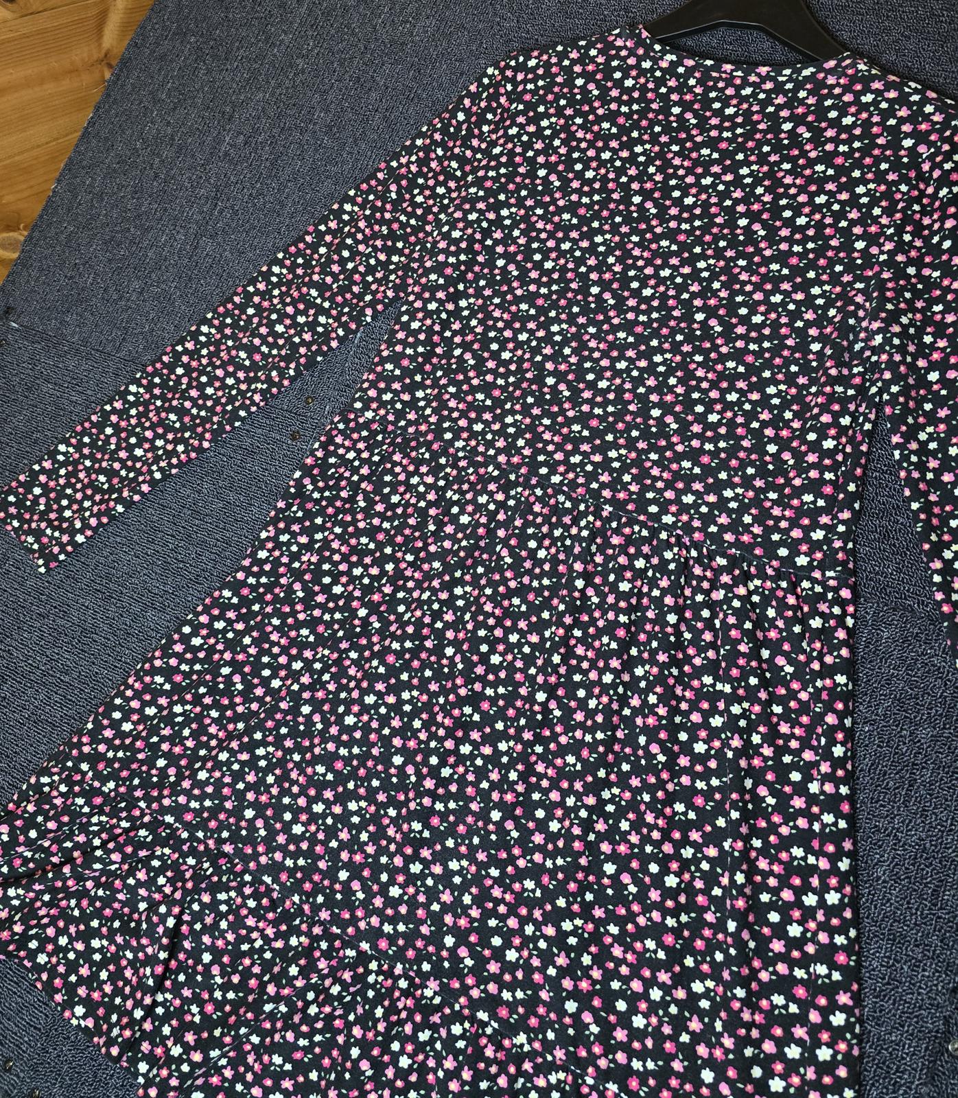 Primark Black & Multicoloured Floral Dress 13-14 Years Long Sleeved Girls