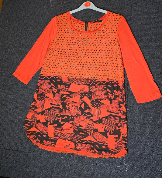 Orange & black patterned top size 16 Next longer length