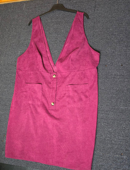 Burgundy cord pinafore dress 2xl size 18/20 Pockets Shein