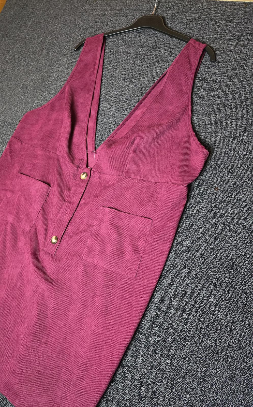Burgundy cord pinafore dress 2xl size 18/20 Pockets Shein