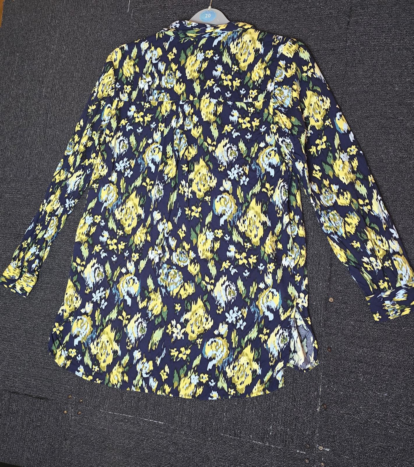 Tu navy yellow & green patterned long sleeved blouse relaxed size 16
