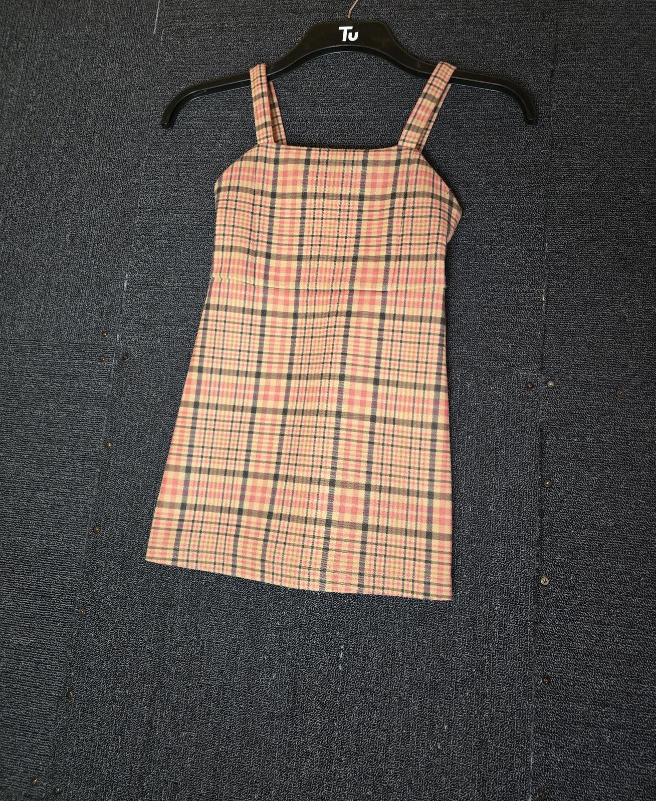 Beige pink & navy striped pinafore dress 6-7years Girls F&F