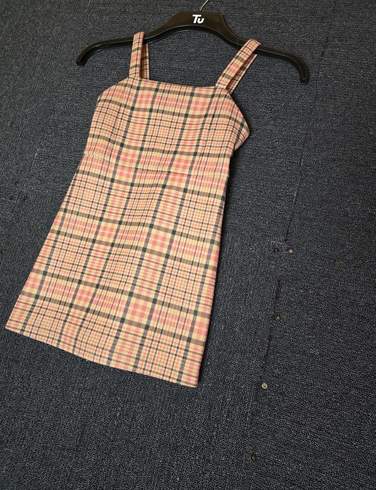 Beige pink & navy striped pinafore dress 6-7years Girls F&F