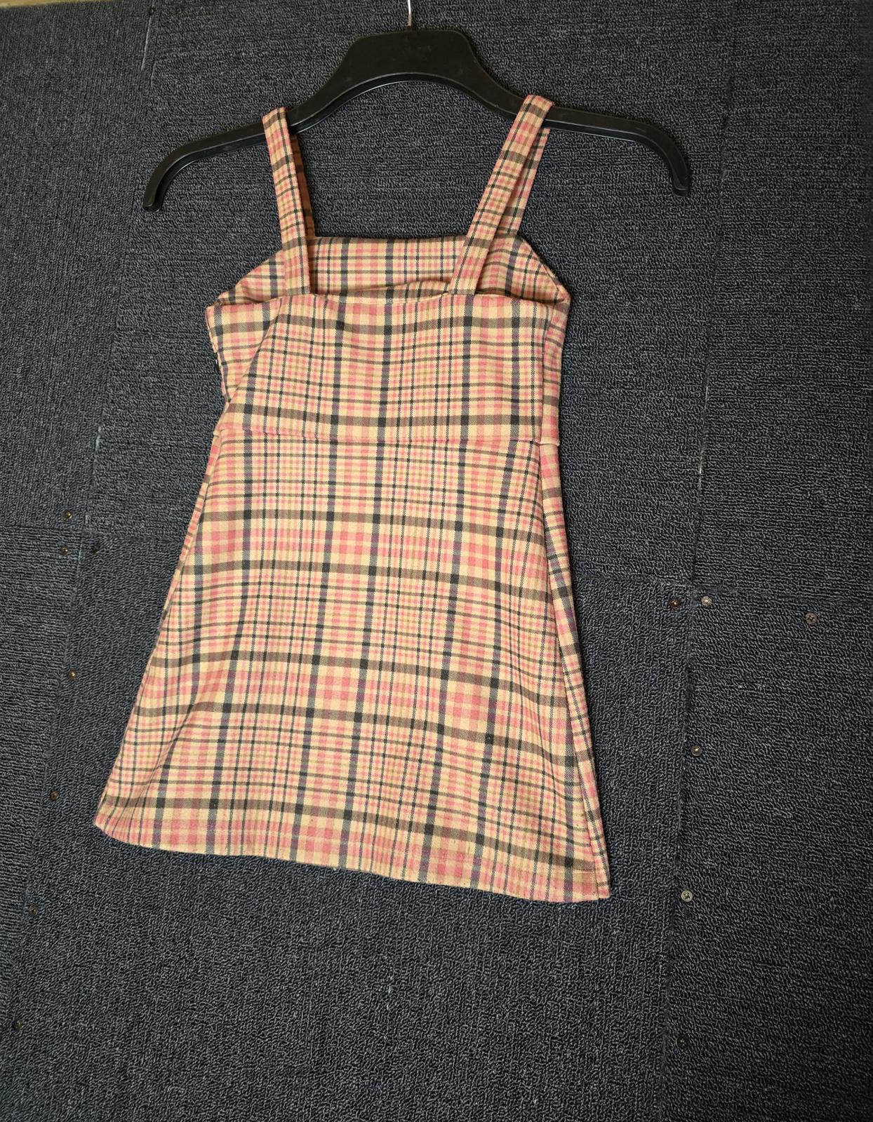 Beige pink & navy striped pinafore dress 6-7years Girls F&F