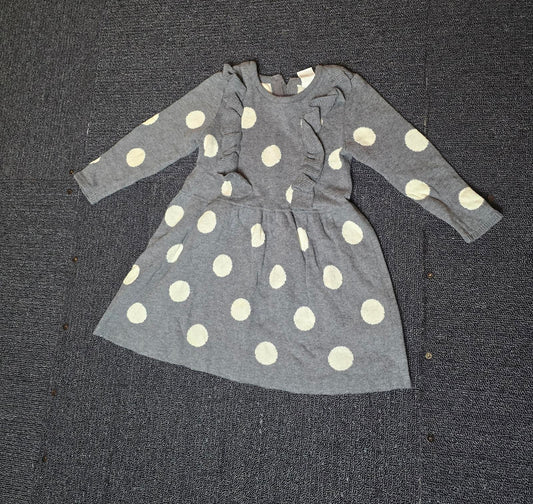 H&M Girls Grey & White Polka Dot Knit Dress – 6–9 Months – 100% Cotton