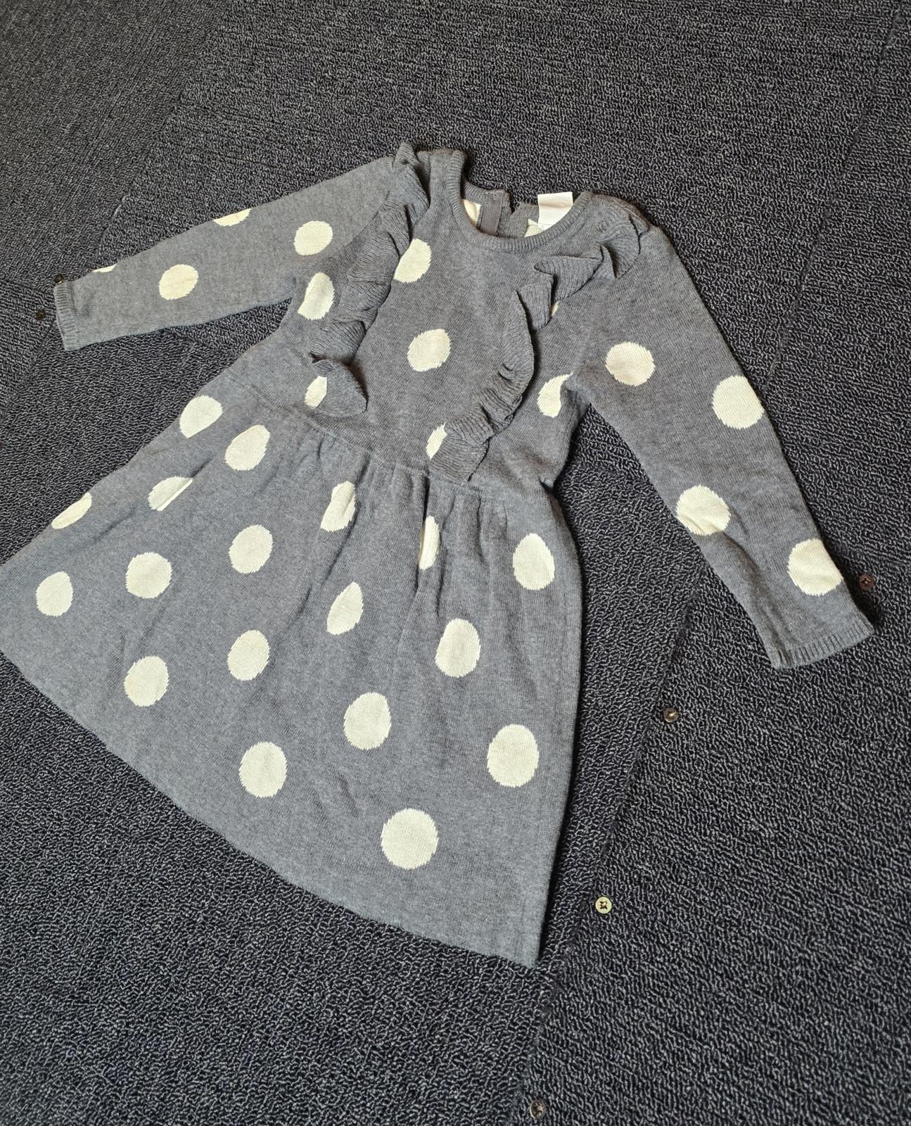 H&M Girls Grey & White Polka Dot Knit Dress – 6–9 Months – 100% Cotton