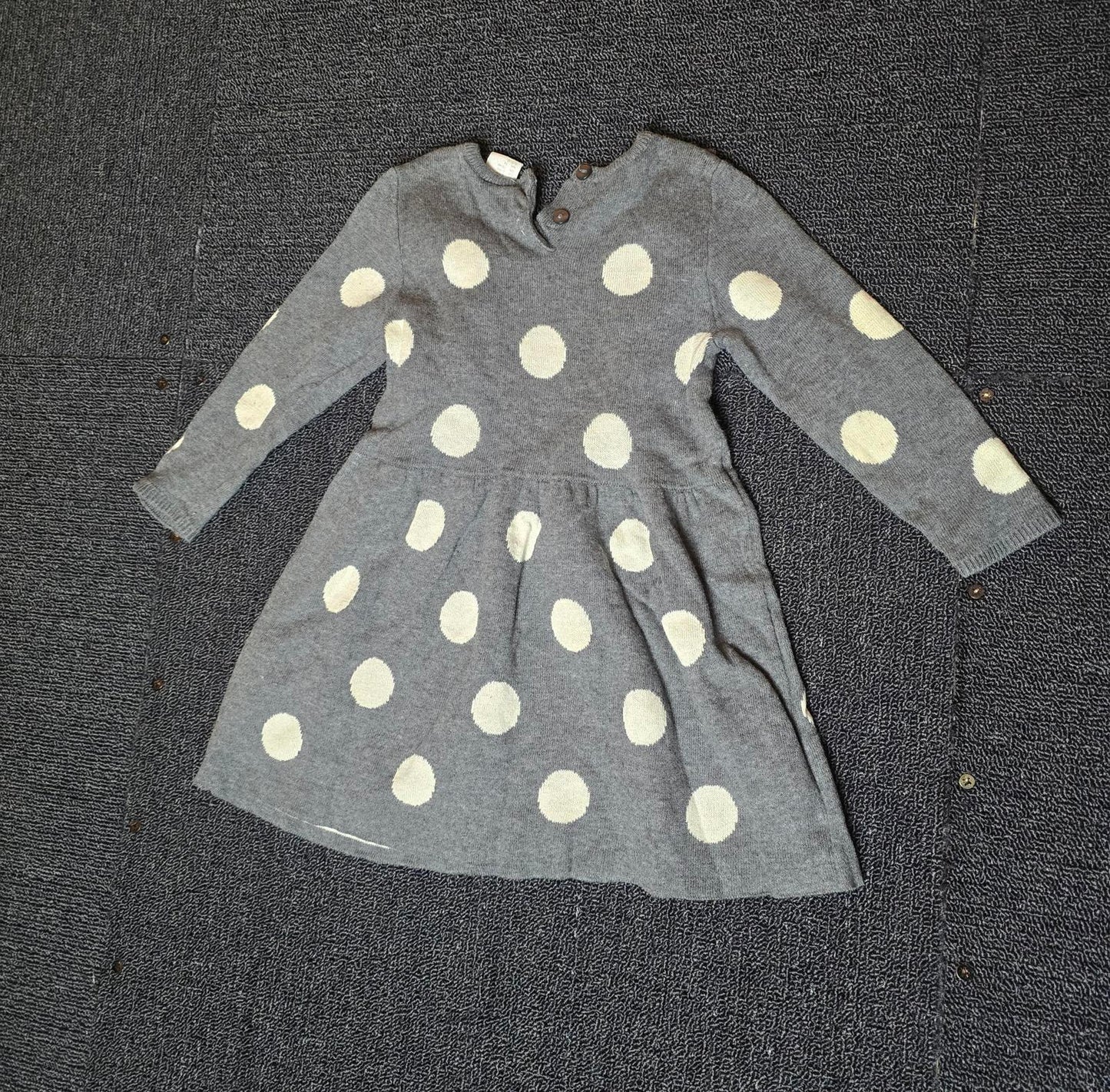 H&M Girls Grey & White Polka Dot Knit Dress – 6–9 Months – 100% Cotton