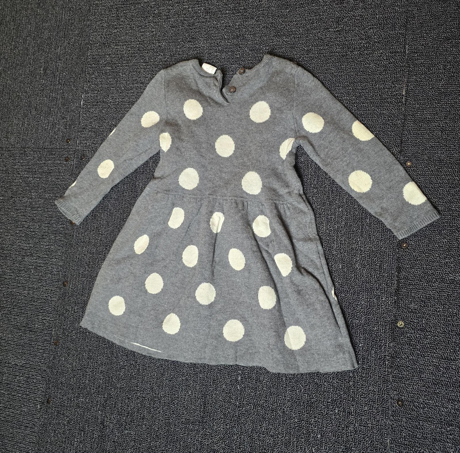 H&M Girls Grey & White Polka Dot Knit Dress – 6–9 Months – 100% Cotton