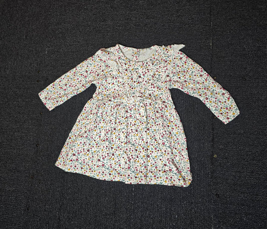 Matalan White Floral Long Sleeve Dress – Girls 6–9 Months – 100% Cotton