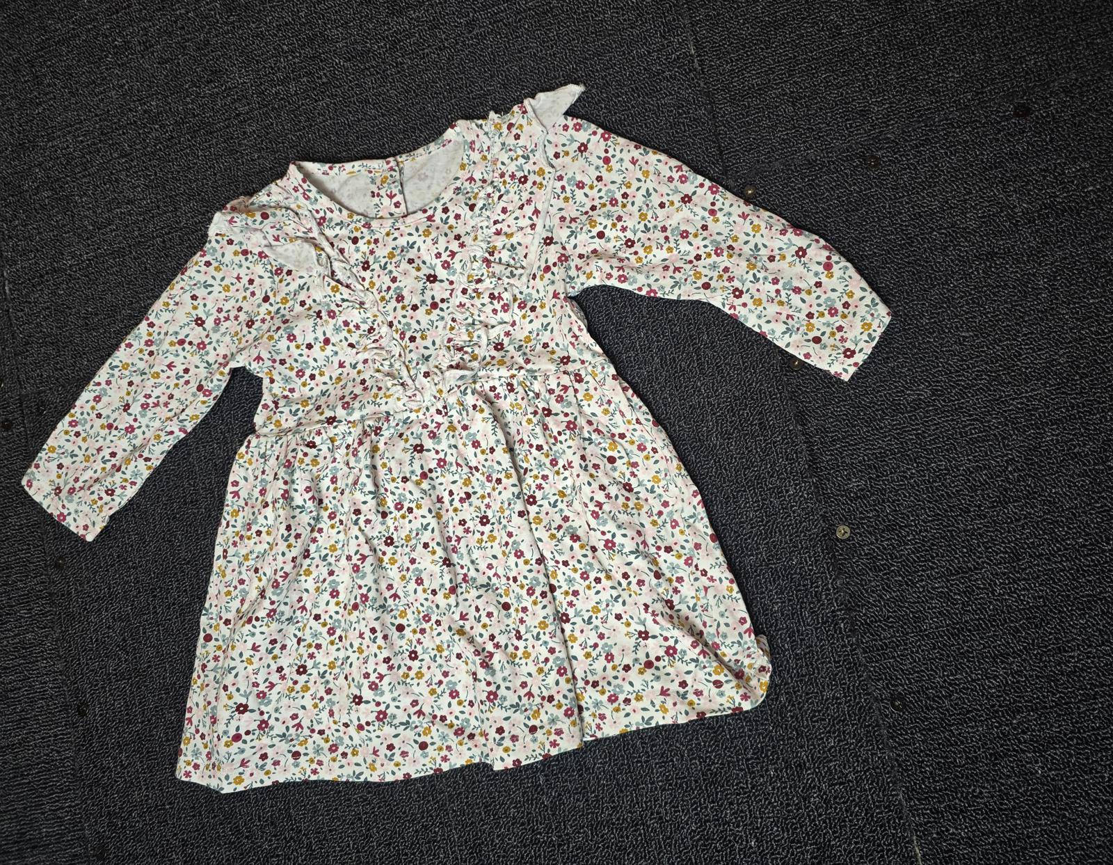 Matalan White Floral Long Sleeve Dress – Girls 6–9 Months – 100% Cotton