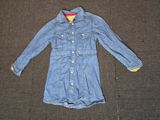 Mothercare Girls’ Blue Denim Dress – Age 5–6 Years – Long Sleeve Popper Style