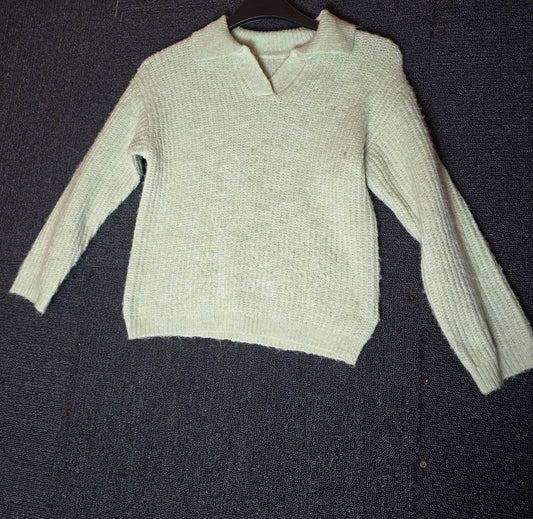 Nutmeg Mint Green Collared Knit Jumper – Girls 7-8yrs – Soft Ribbed Cosy Style