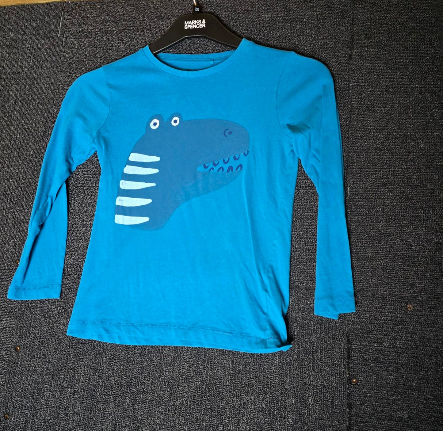 Tu Boys Blue Long Sleeve T-Shirt Dinosaur Print Age 6–7 Years Cotton