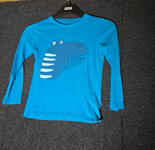 Tu Boys Blue Long Sleeve T-Shirt Dinosaur Print Age 6–7 Years Cotton