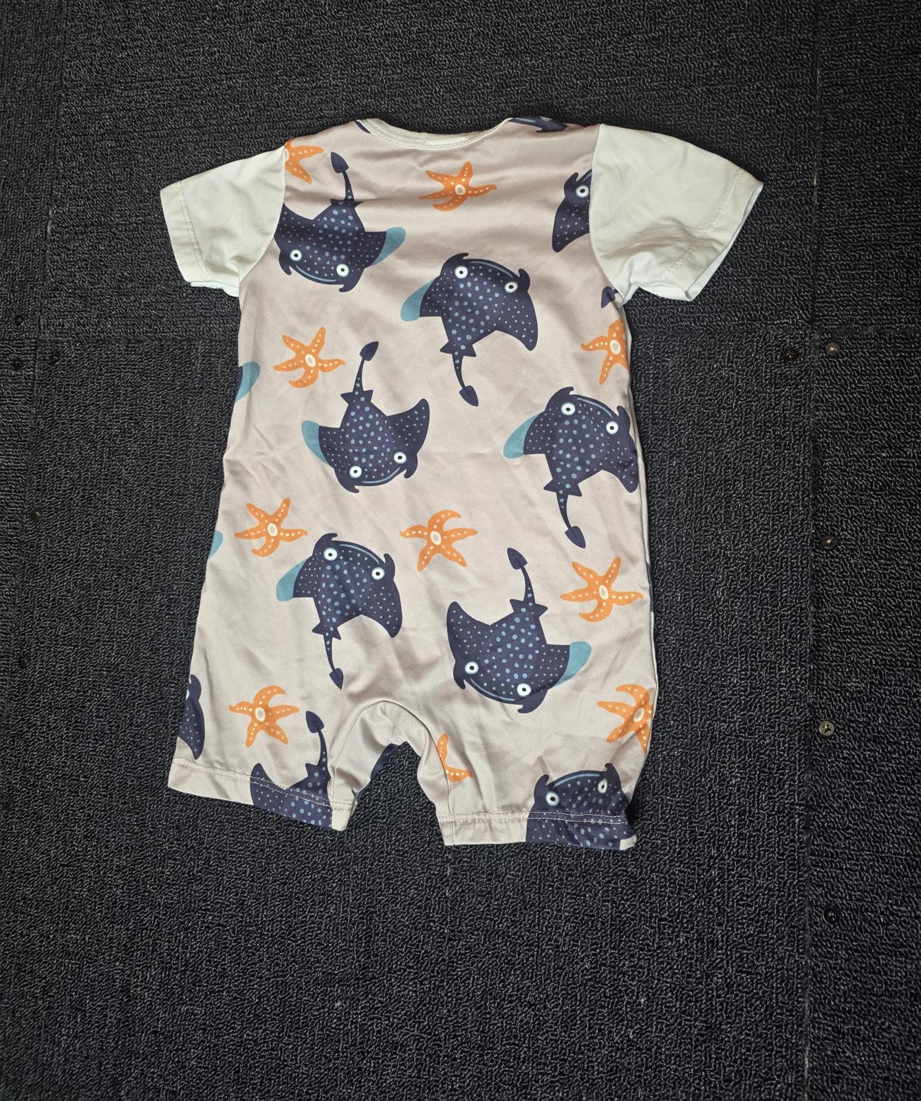 Boys short sleeved romper beige & white 3-6months