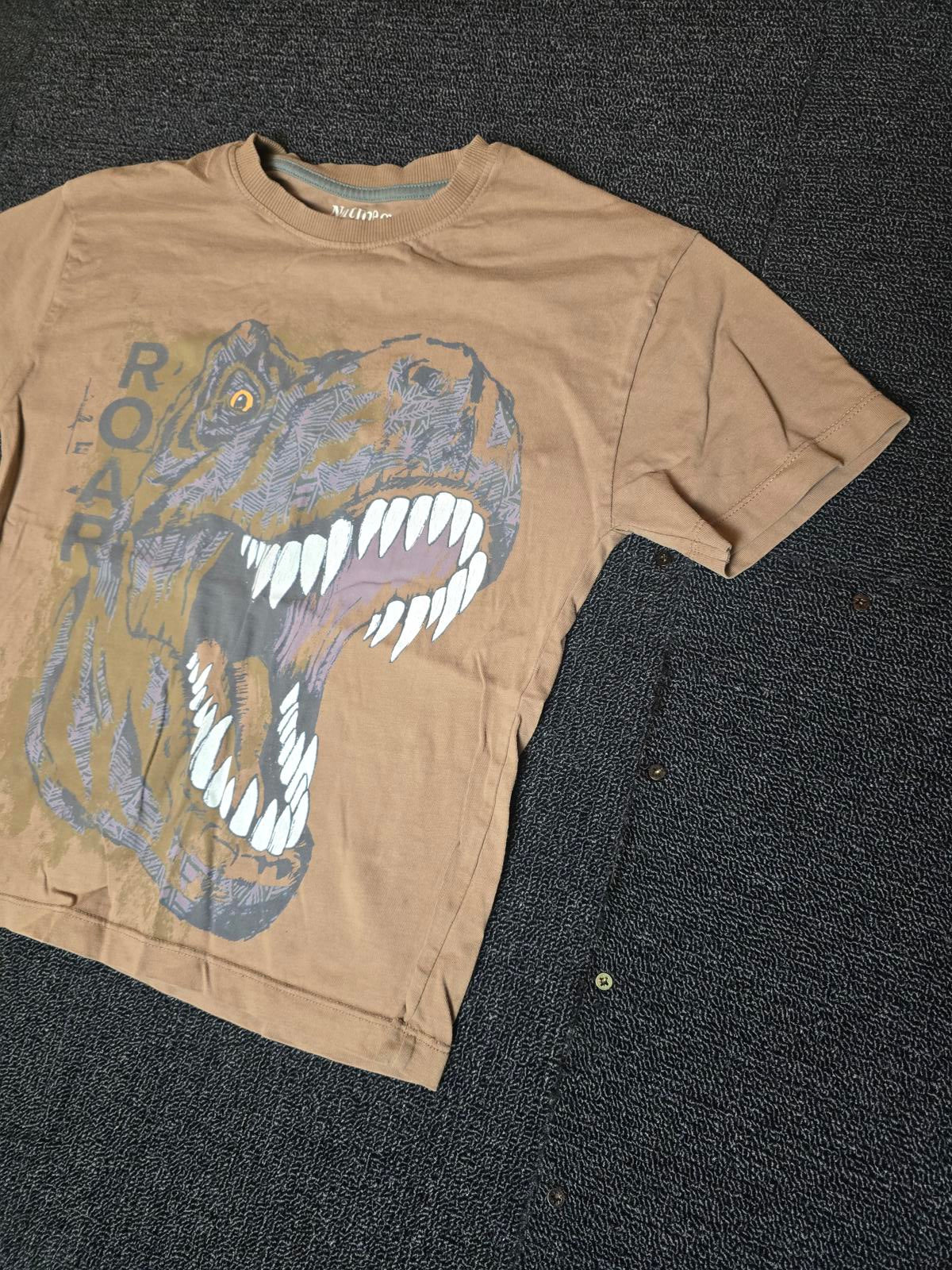 Nutmeg brown short sleeved t-shirt dinosaur 7-8years