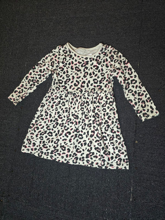Matalan Grey, Black & Pink Animal Print Dress – Girls 4 Years – 100% Cotton