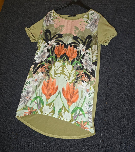 George khaki floral short sleeved t-shirt size 12 longer length