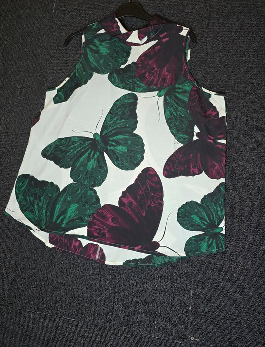 Next white green & purple sleeveless vest top Butterfly print size 18
