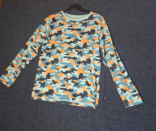 Matalan Boys Camo Long Sleeve T-Shirt – Green/Orange – Age 13 – 100% Cotton