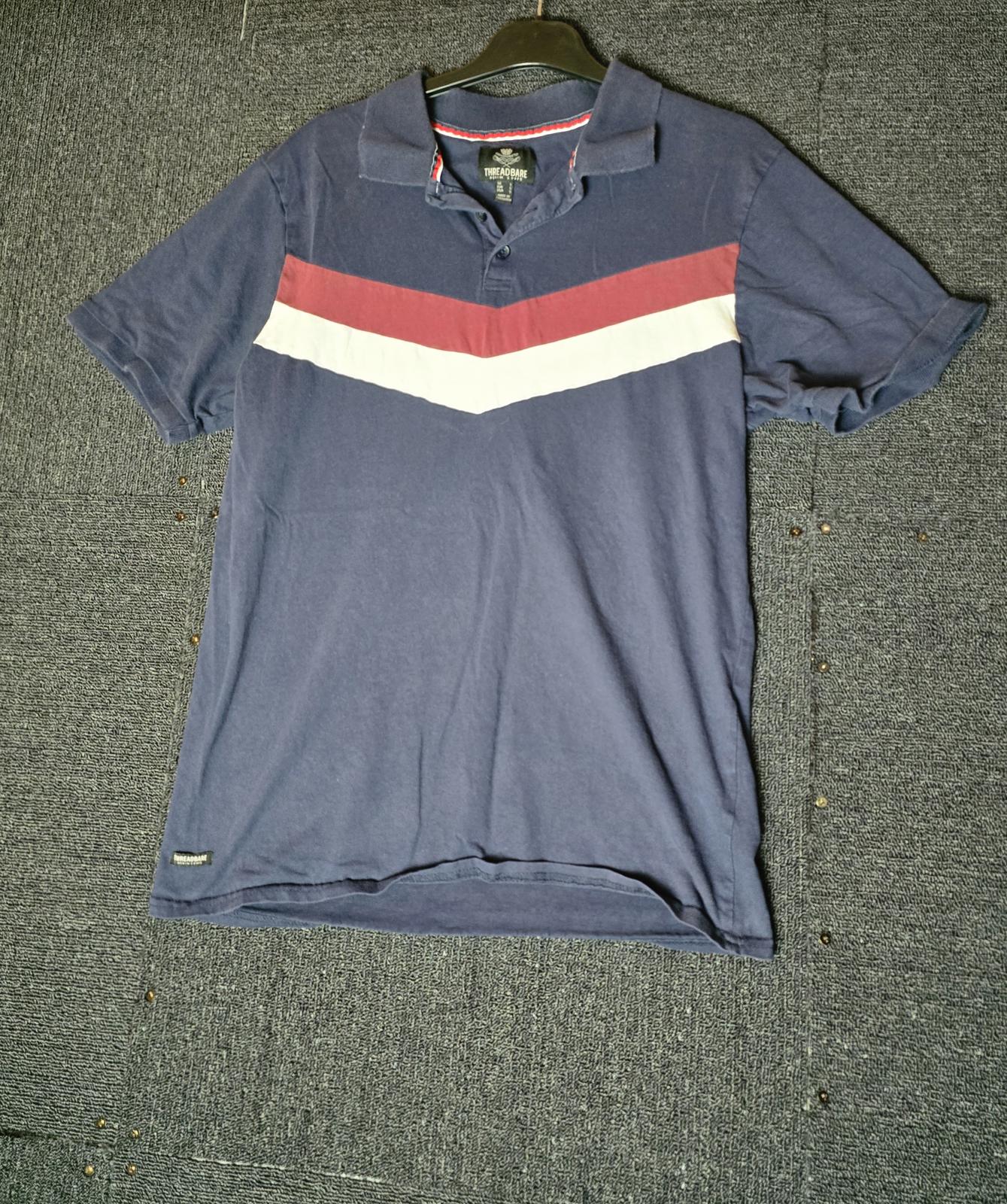 Threadbare navy, burgundy & white short sleeved polo top size L